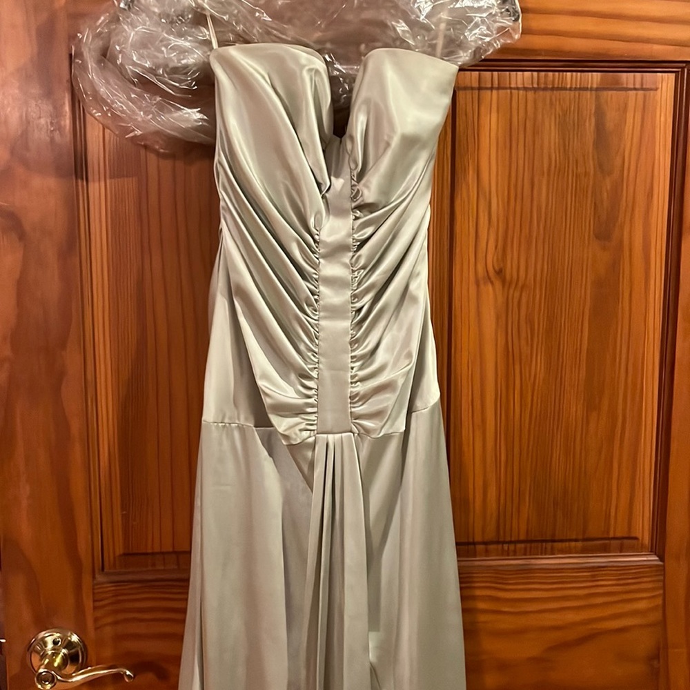 Vintage Jessica McClintock strapless gown train 8 silver sage green